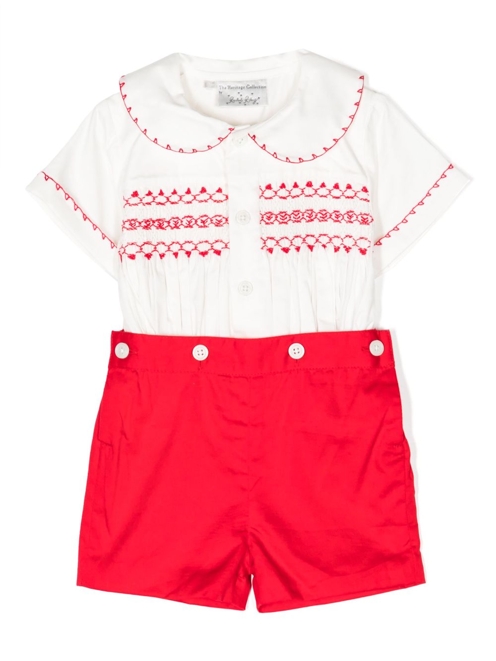 Embroidered cotton romper - White