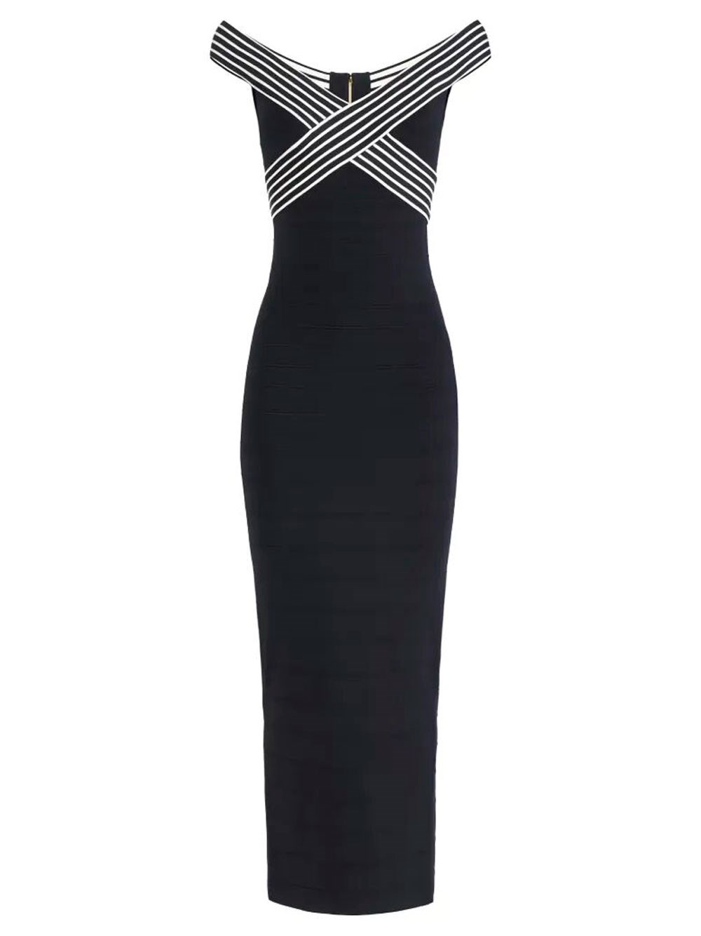 Knit Long Dress With Striped Bands