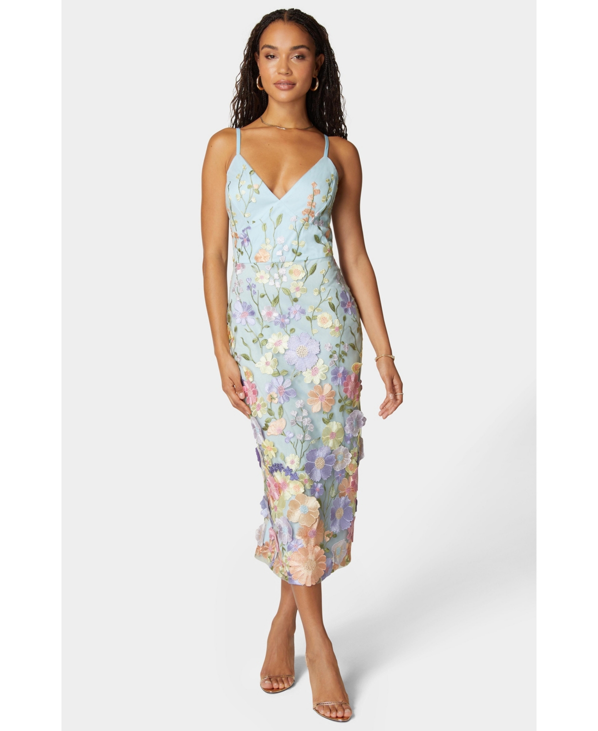 Women's Floral Embroidered Midi Dress - Blue multi