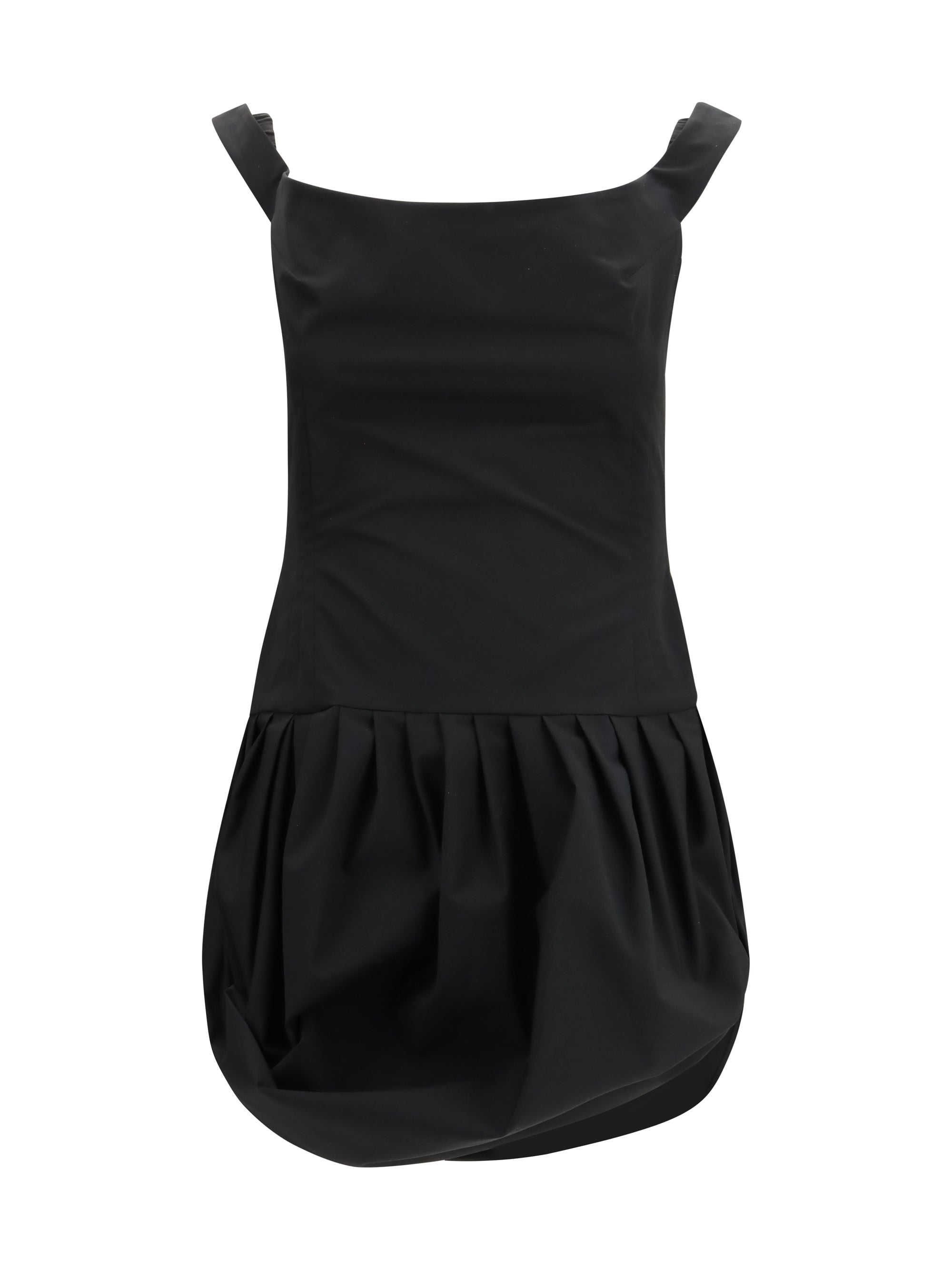 Off-Shoulder Puff Skirt Mini Dress — Black