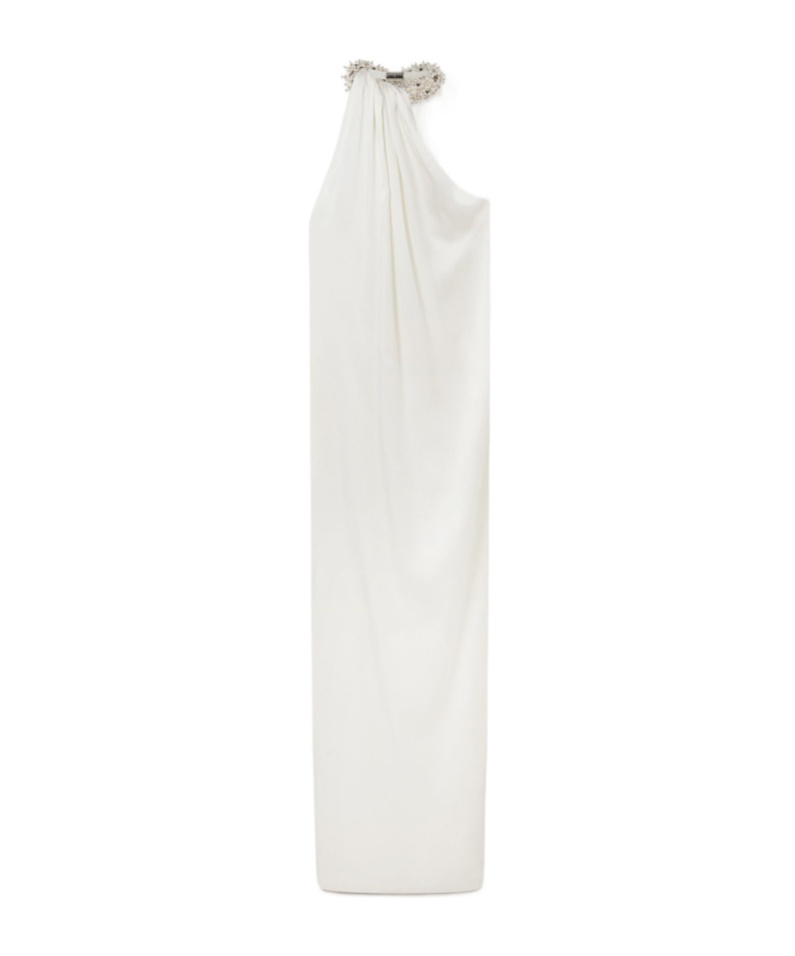 Embellished Halterneck Asymmetric Satin Dress