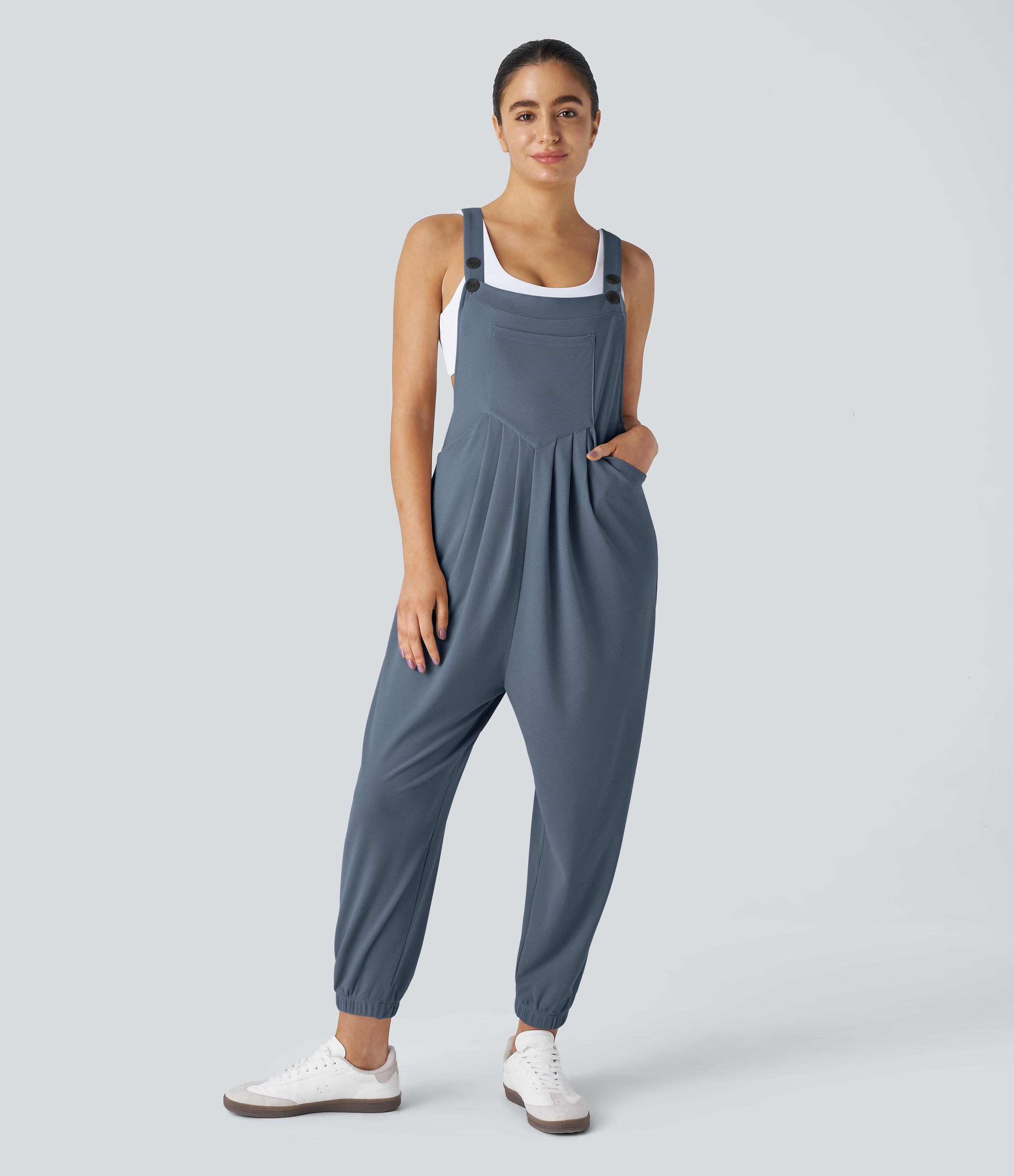 Pockets Waffle Casual Jogger Overalls  - Grisaille