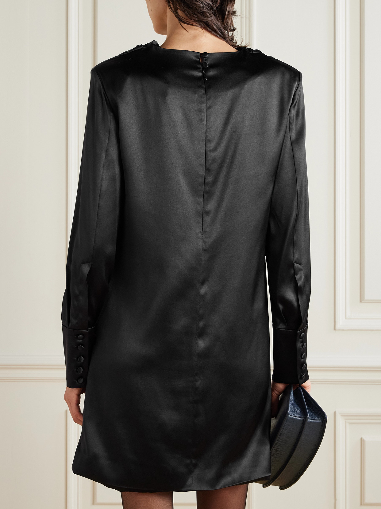 Amal Draped Silk-blend Satin Mini Dress - Black