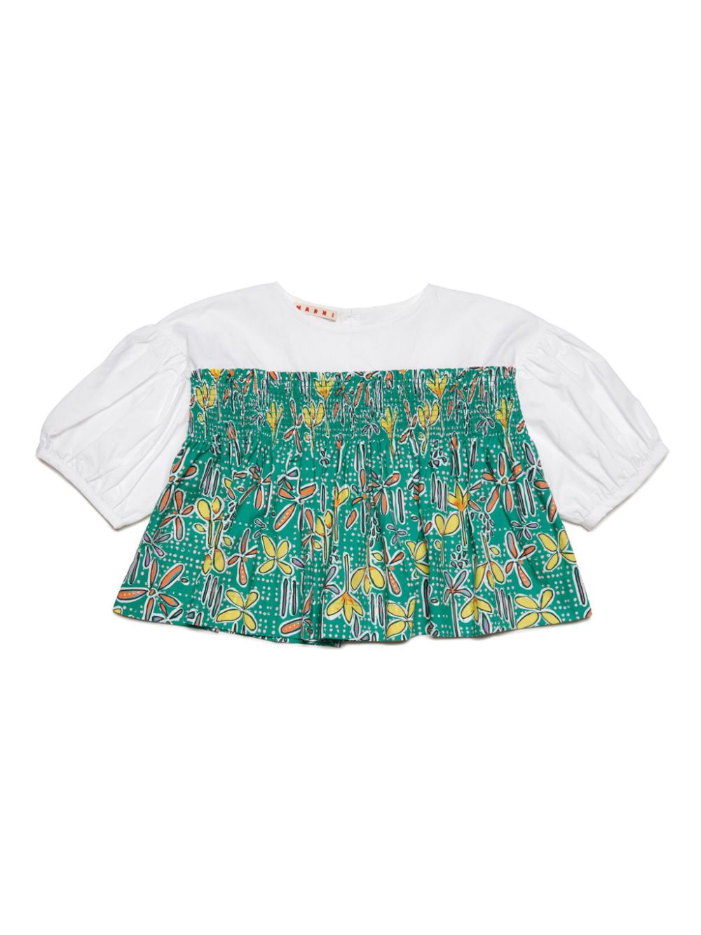 Floral-patterned smocked top - Green