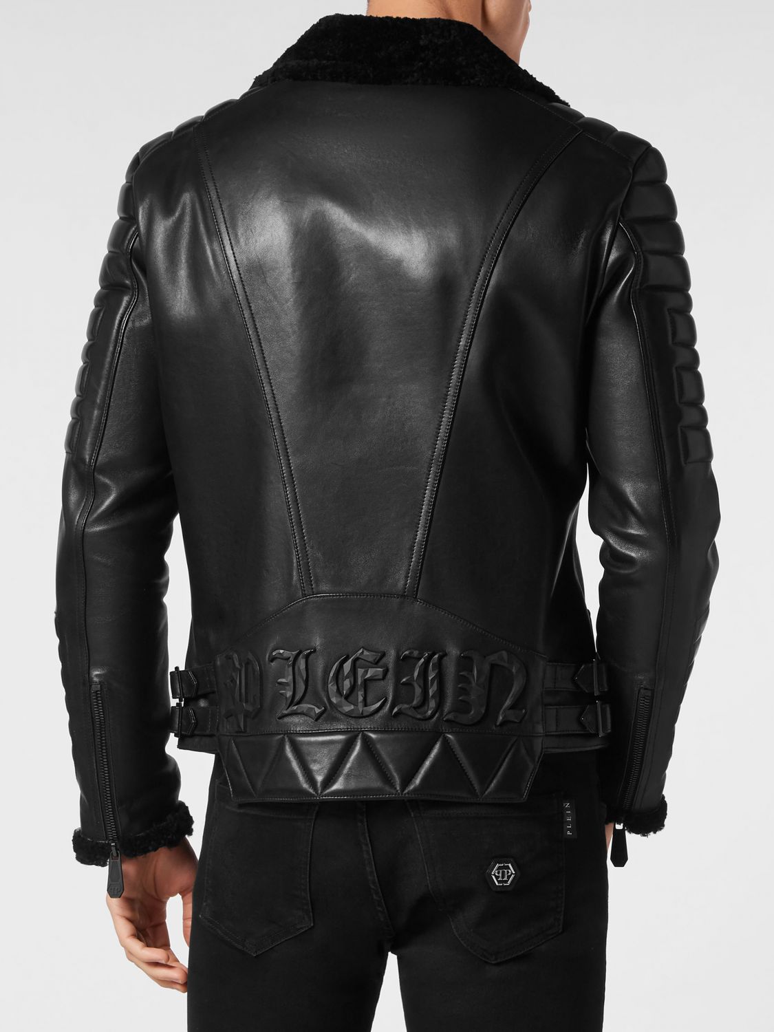 Logo-debossed leather jacket - Black