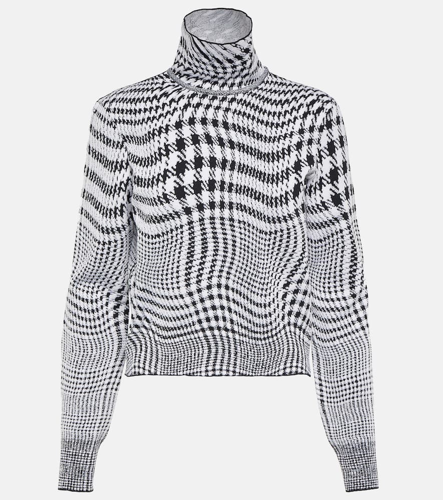 Houndstooth wool-blend turtleneck sweater