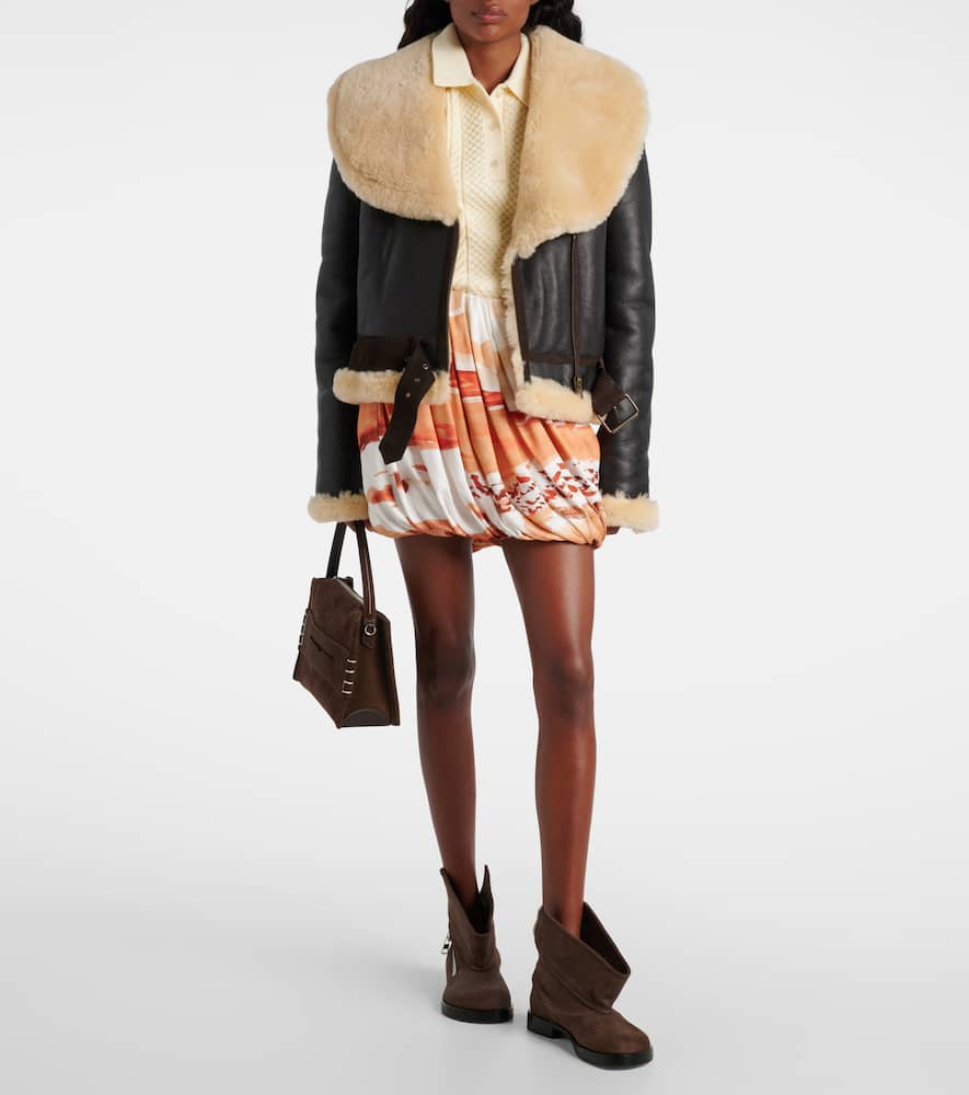 Shearling-trimmed leather jacket