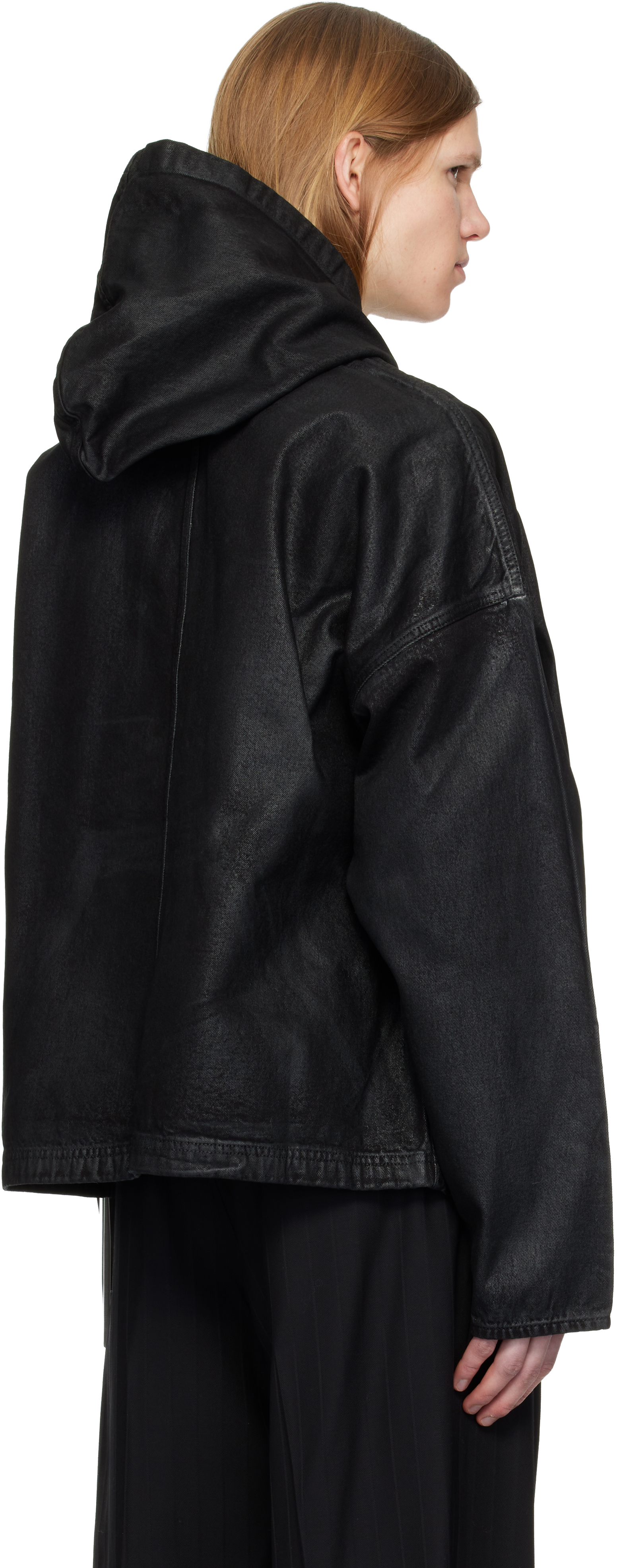 Black Waxed Denim Hoodie
