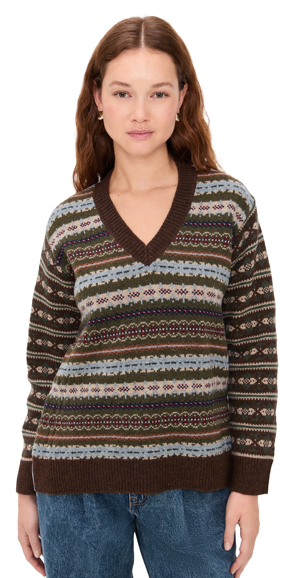 Ciara Fair Isle Knit Sweater Olive