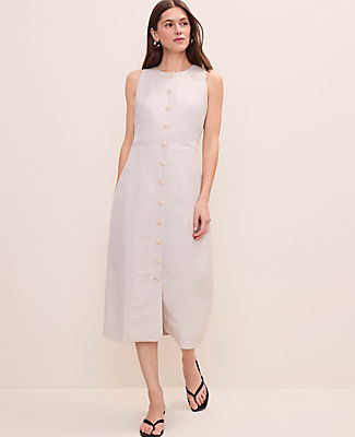 Ann Taylor Petite Button Midi Dress in Linen Blend