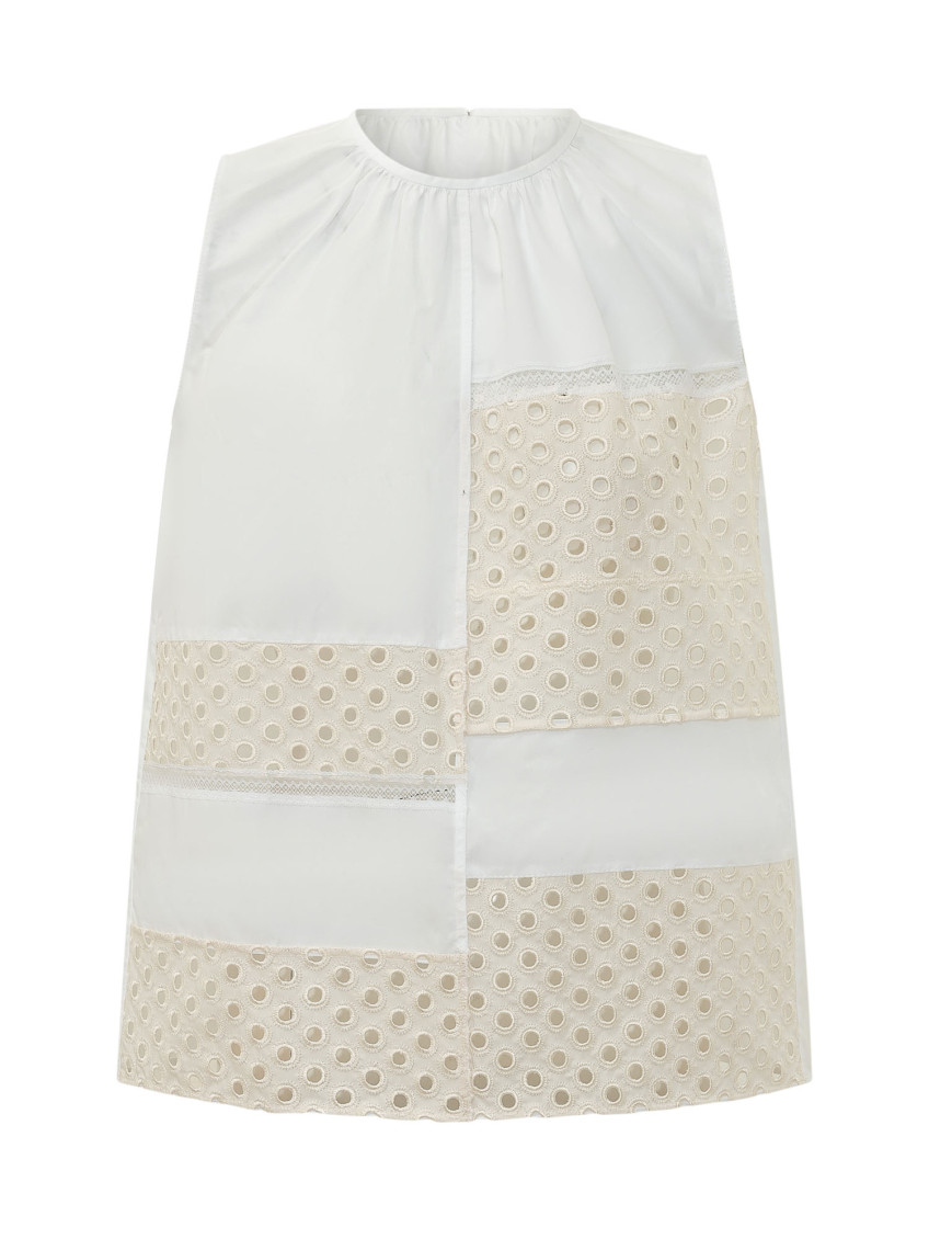 White Embroidered Round Neck Top