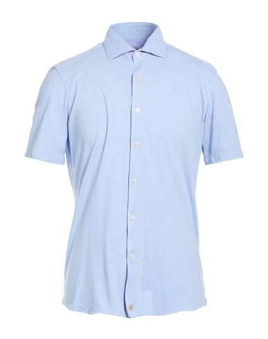 Man Shirt Sky blue Size L Cotton, Elastane