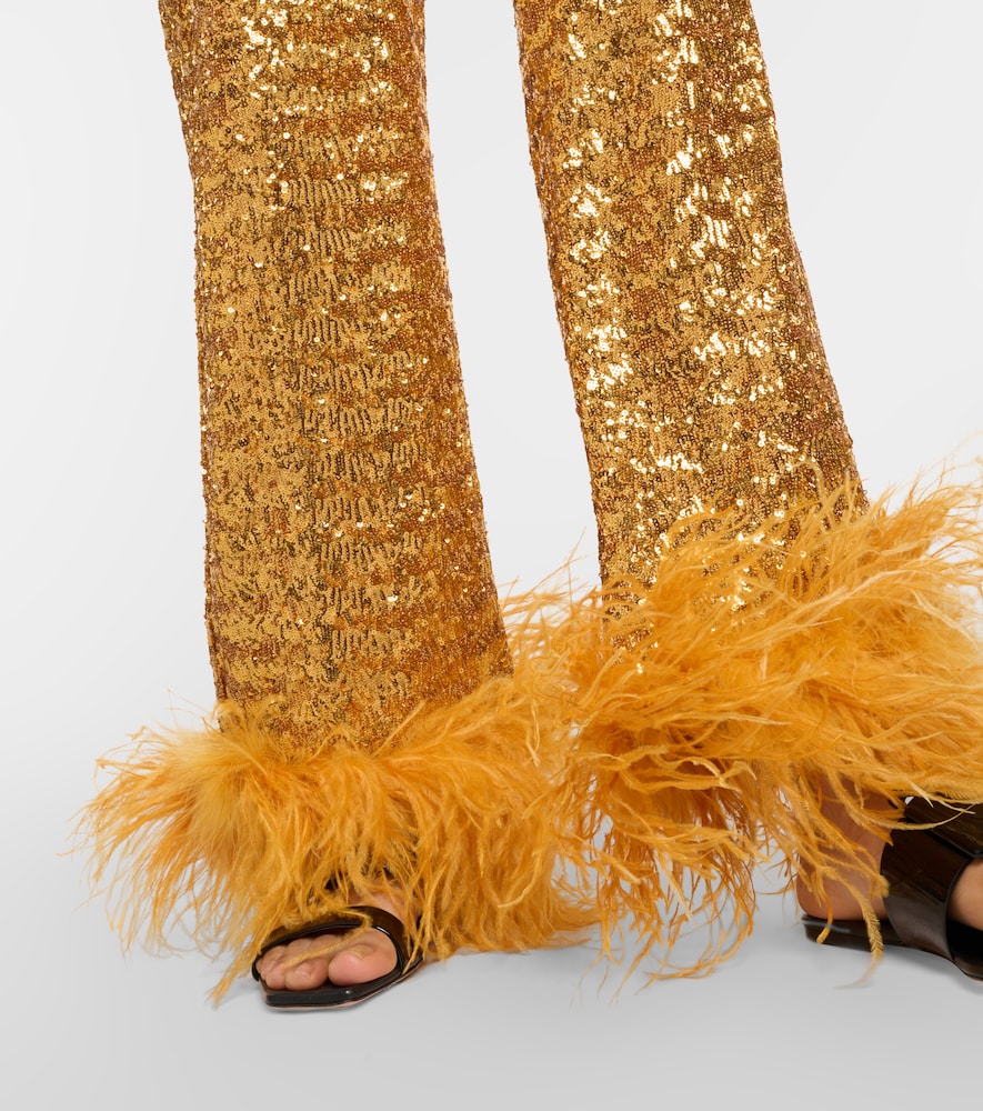 Oséree Paillettes Plumage embellished wide-leg pants