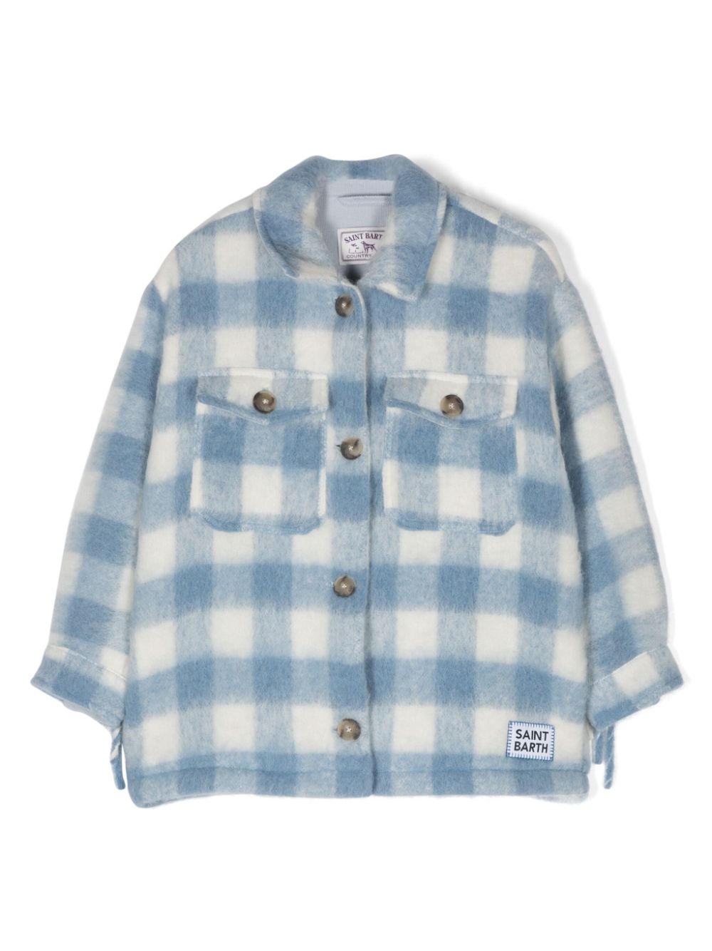 Marceline fringed-detail check-print shirt jacket - Blue