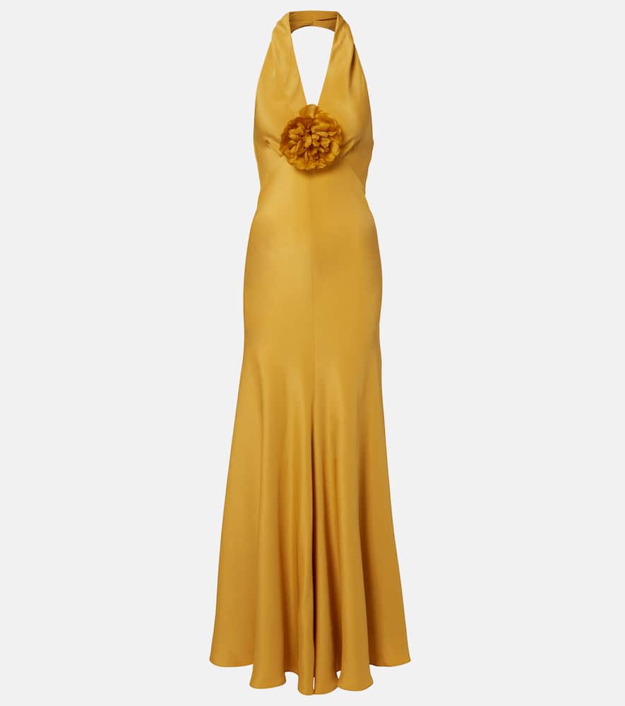 Floral-appliqué silk crêpe gown