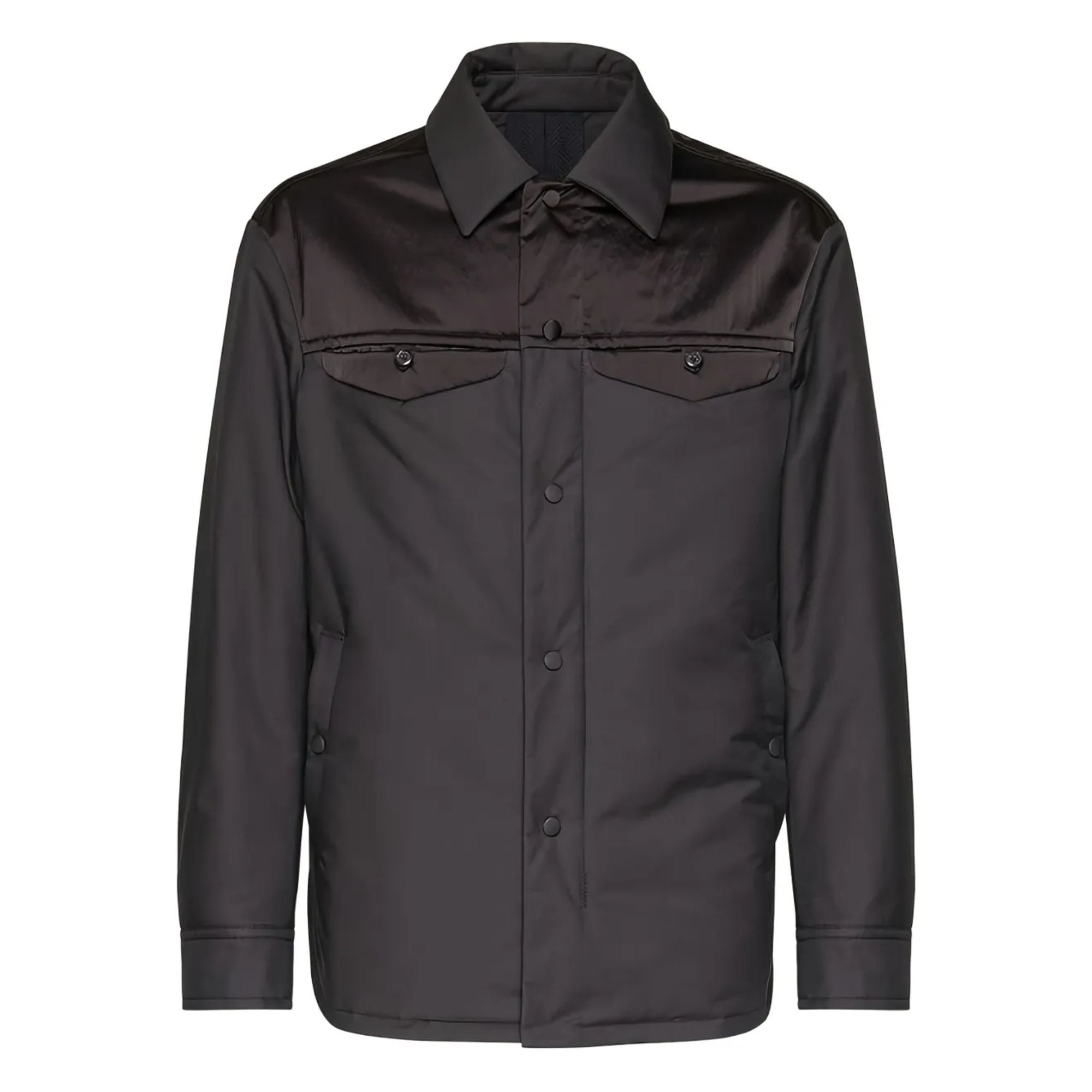 Satin-Panel Shirt Jacket — Black