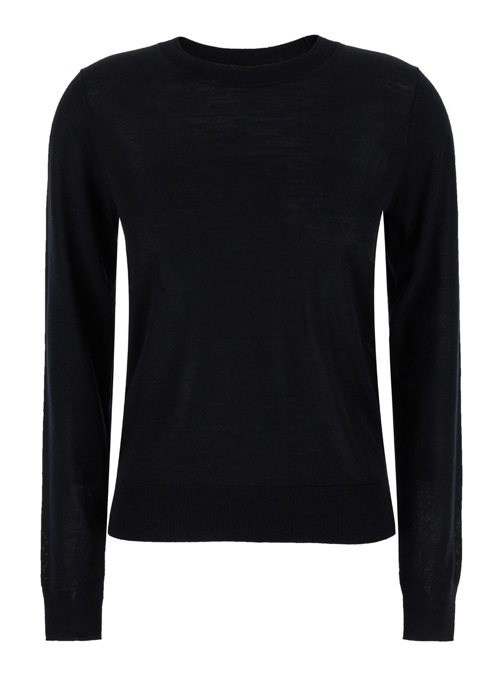 Black Crewneck Long Sleeve Sweater In Fabric Woman