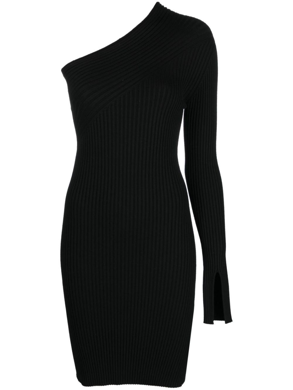 Off-shoulder rib-knit minidress - Black