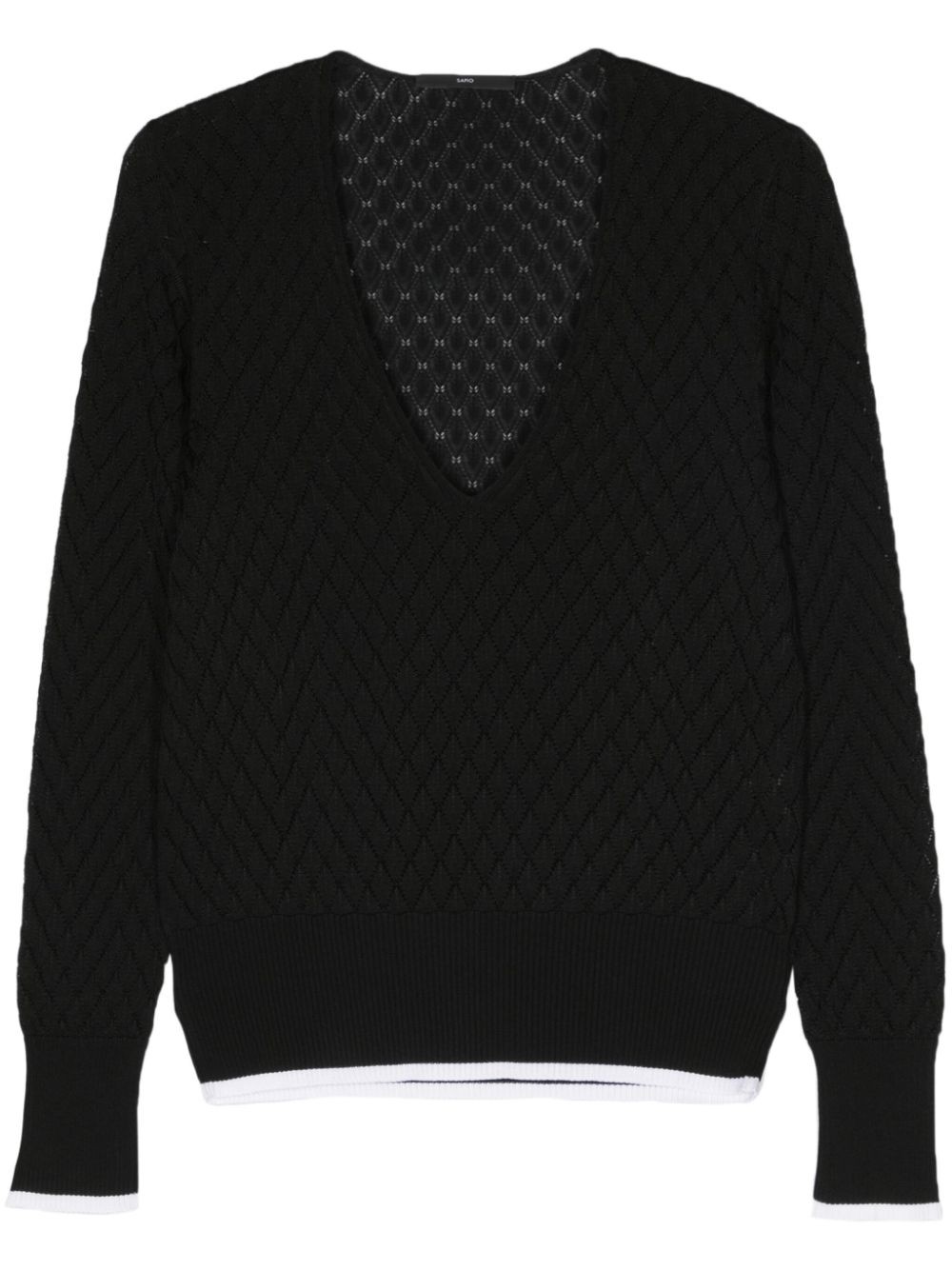 V-neck open knit jumper - Black