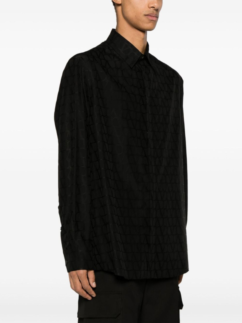 Black Black Texture Monogram Jacquard Shirt