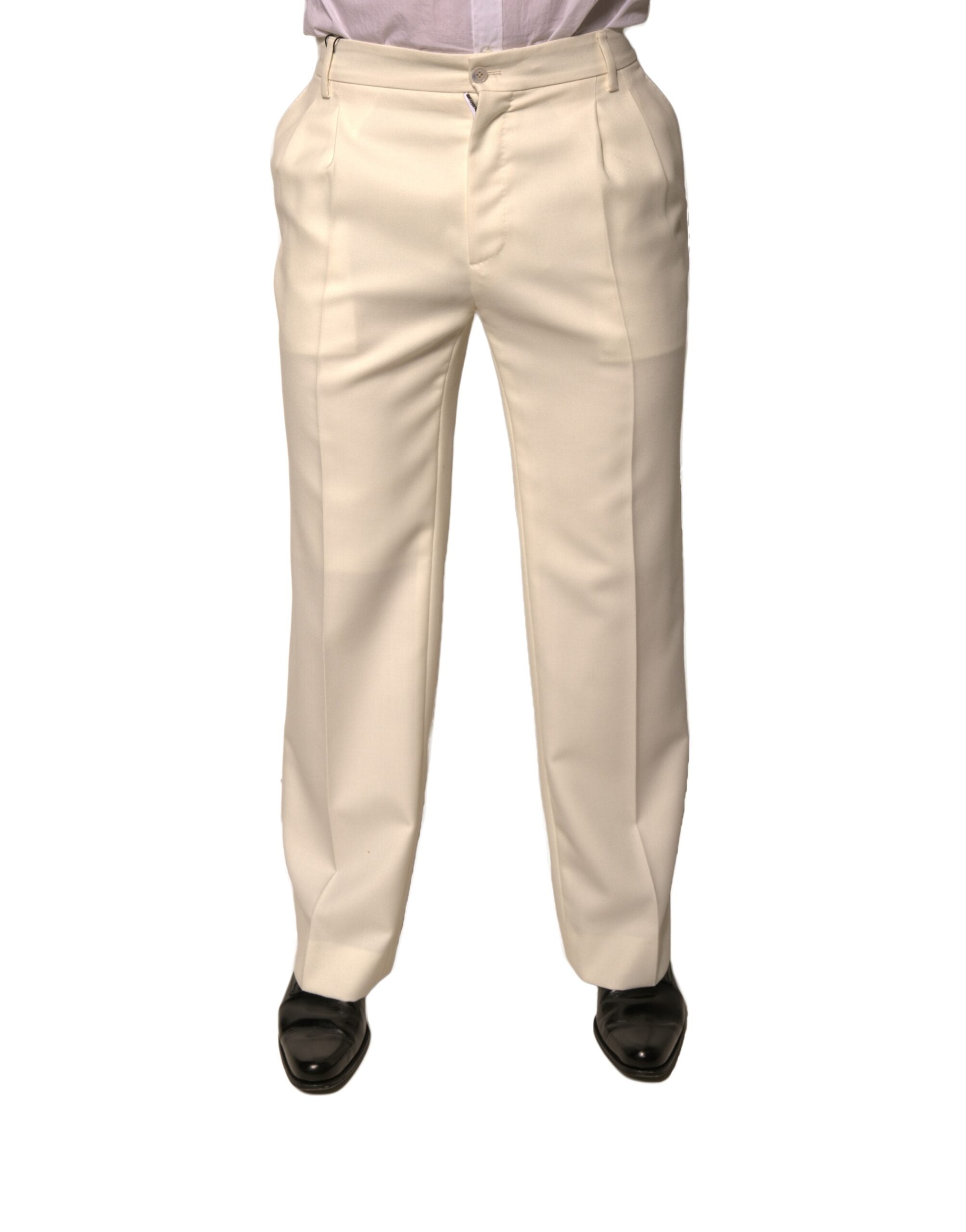 Wool-Polyester Blend Trousers — Beige