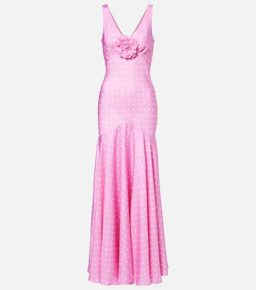 Floral-appliqué silk twill gown