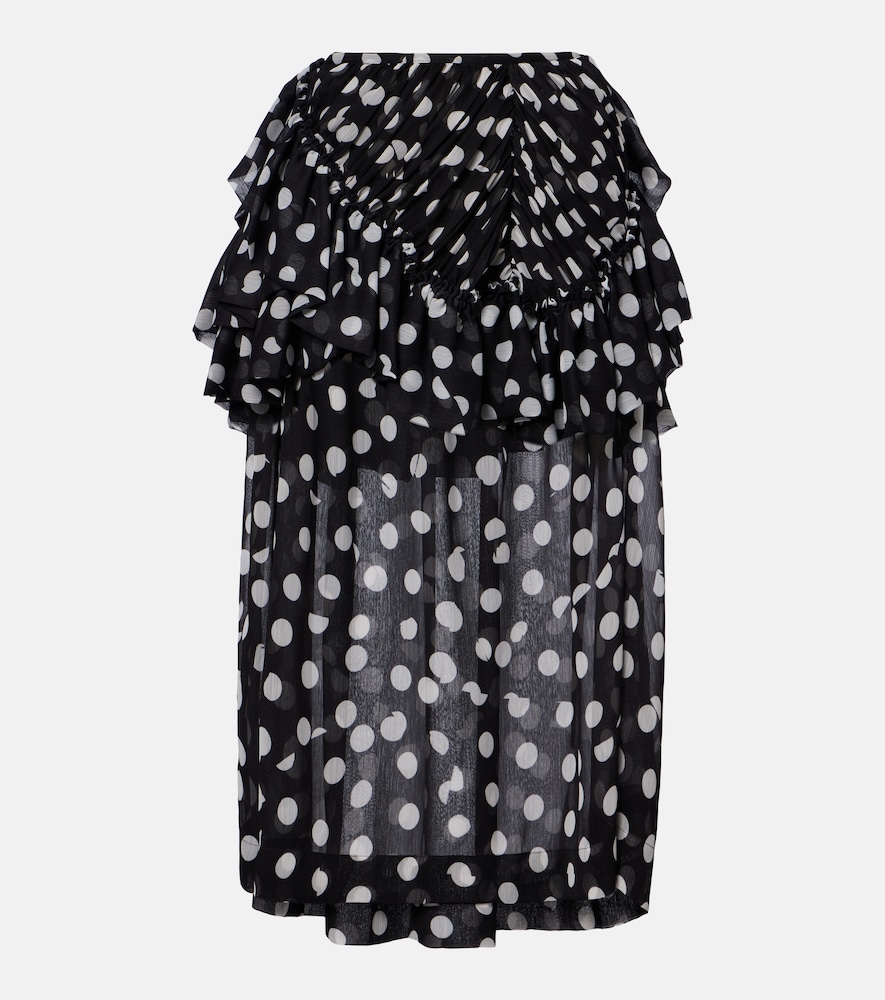 Polka-dot ruffled midi skirt