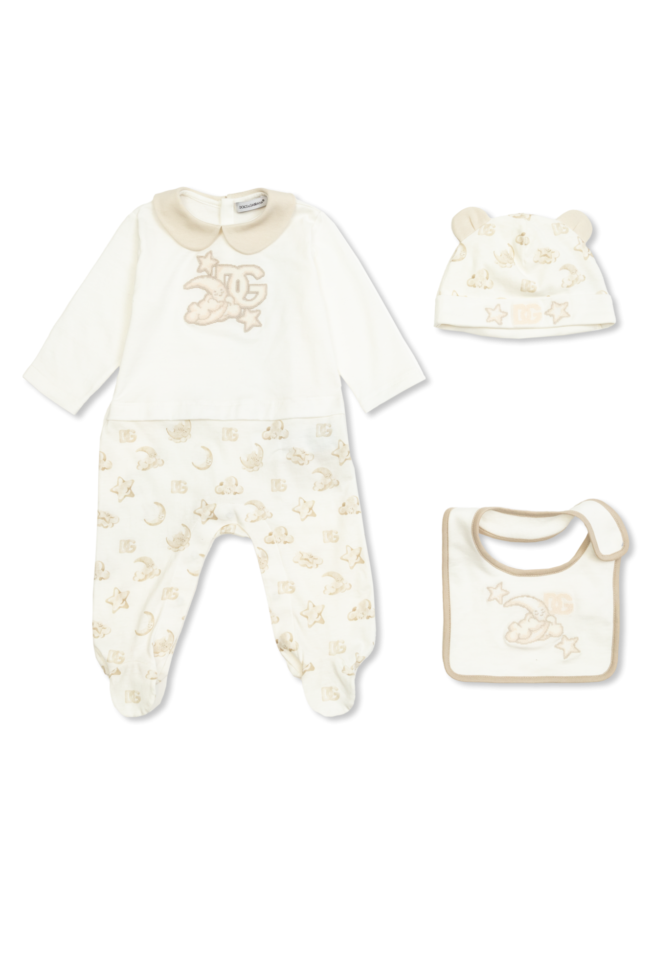 Set: Hat, Bib, And Bodysuit, Unisex, Cream