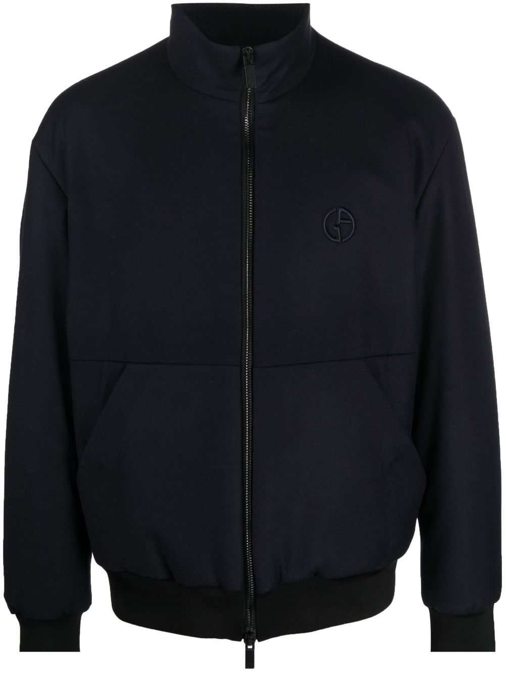 Embroidered-logo zip-up jacket - Black