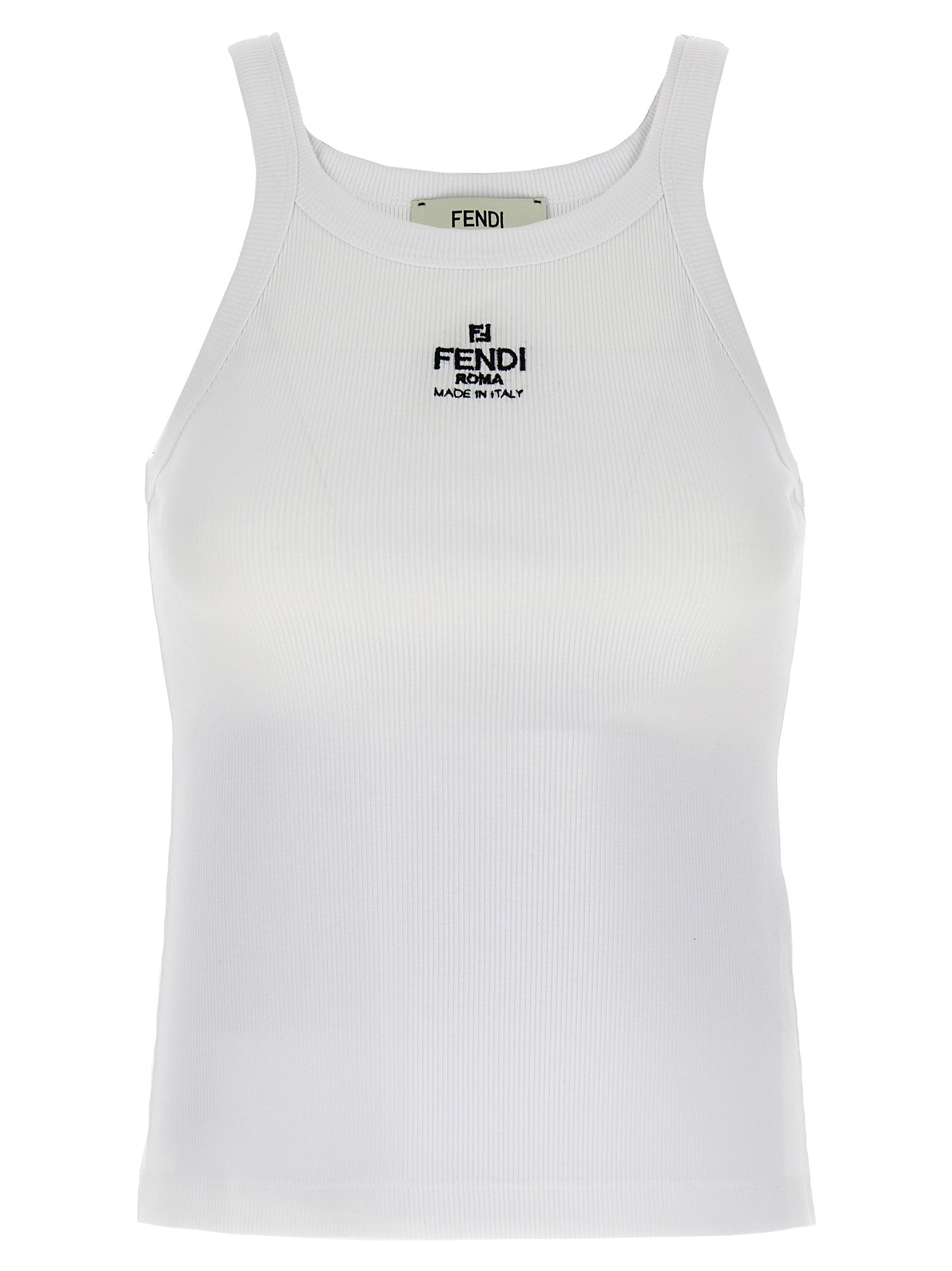 Embroidered Logo Cotton Tank Top — White