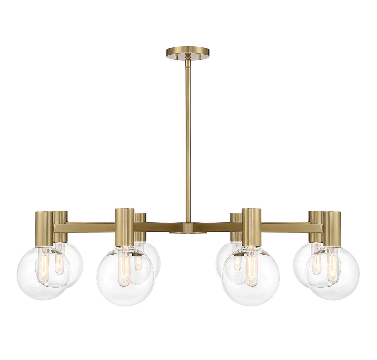 Warm Brass Eight Light Chandelier from the Wright Collection