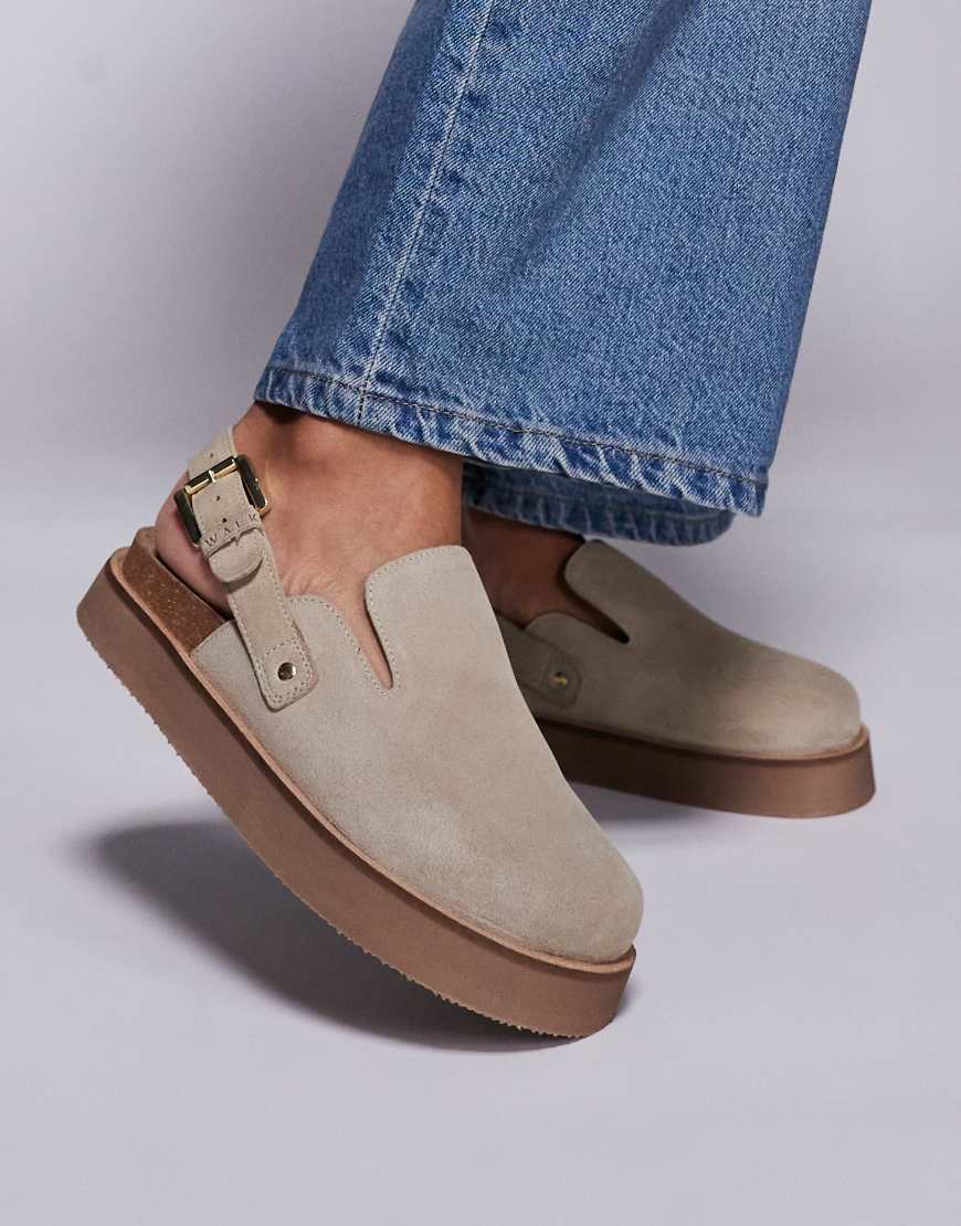 Walk London Barca clog mule in stone suede-Neutral