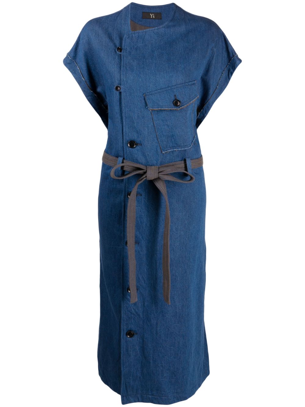 Belted-waist twill denim dress - Blue