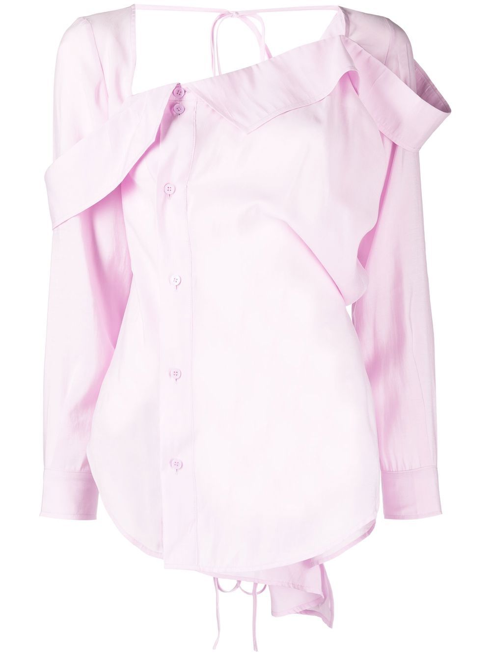 Asymmetric-neck button-up shirt - Pink