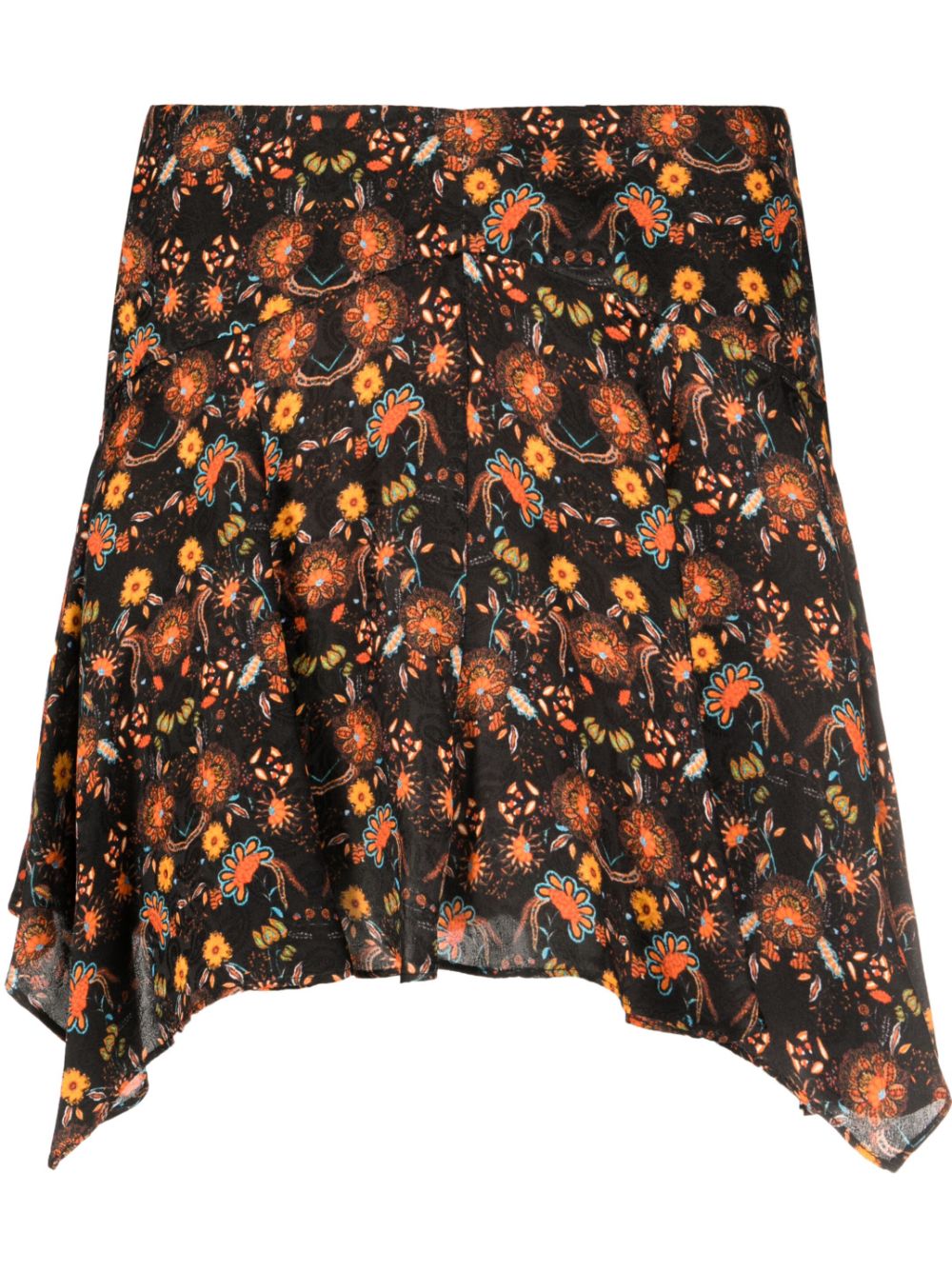 Floral-print asymmetric skirt - Black