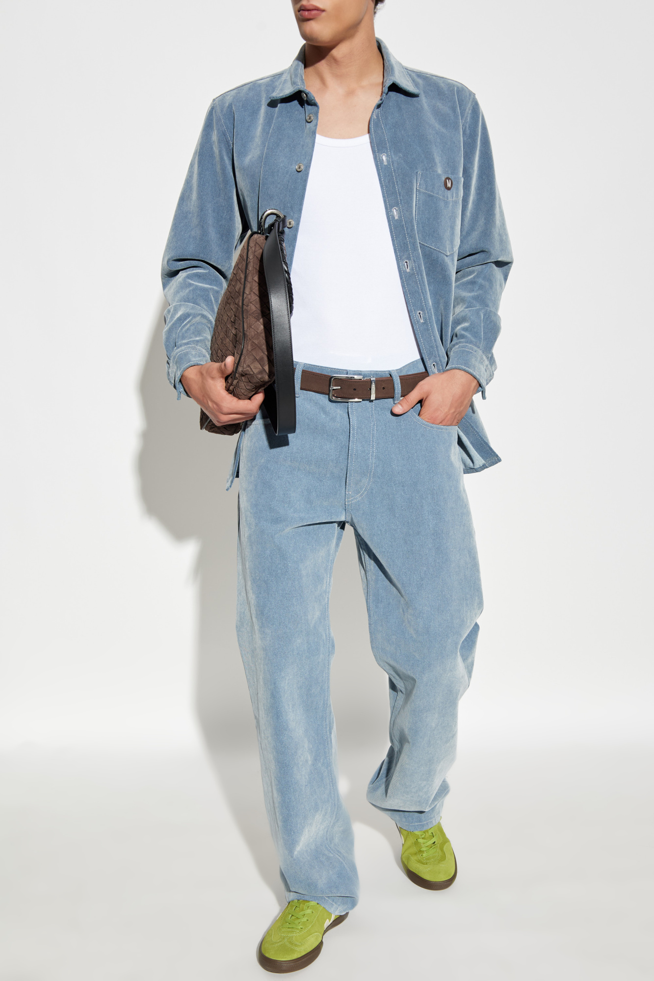 Denim Shirt With Logo, Men's, Blue
