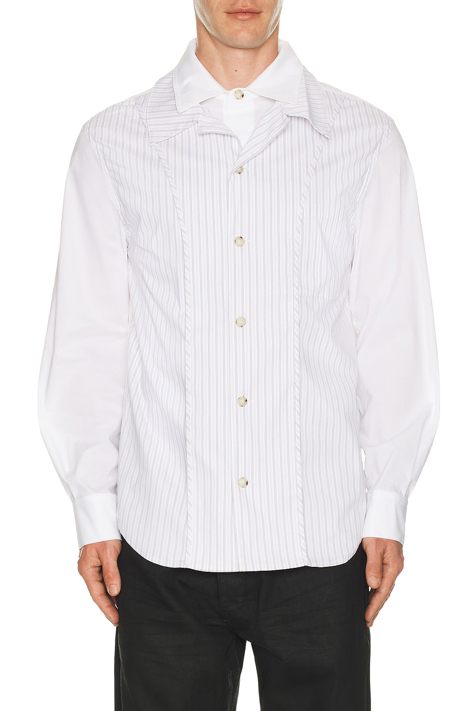 Andersson Bell Open Collar Layered Shirt in White - White. L also in M, S, XL/1X