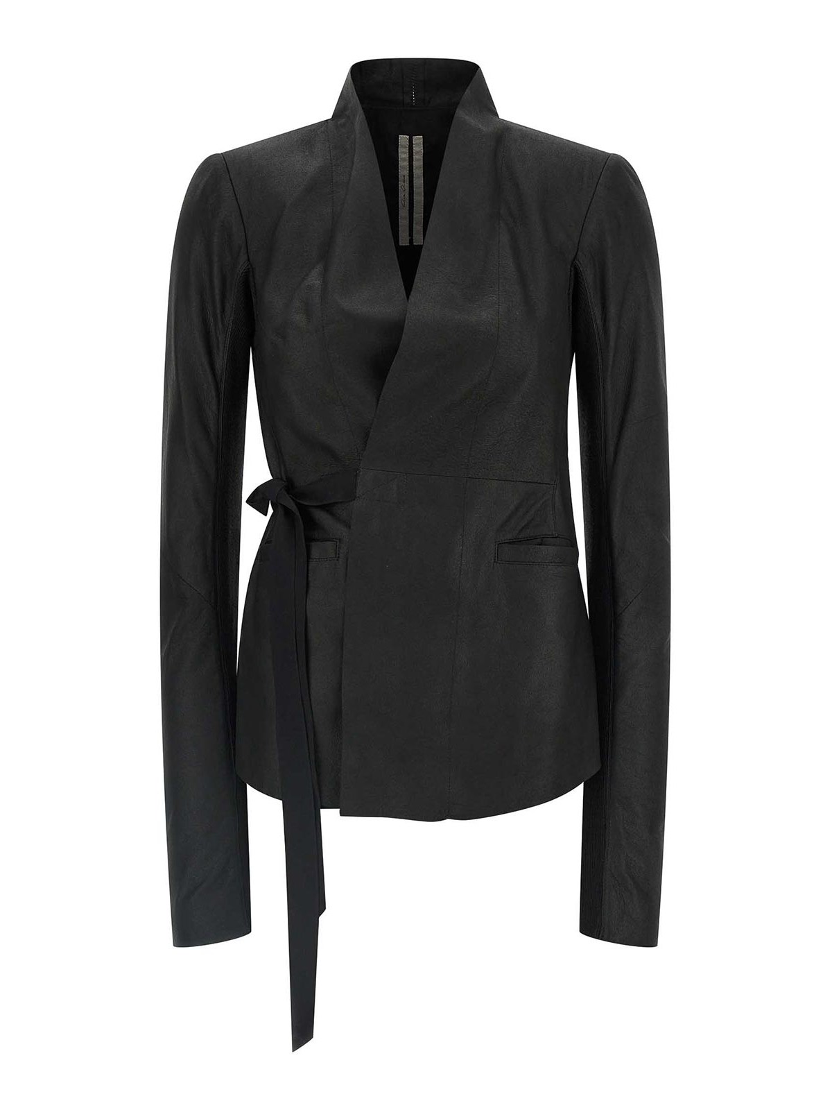 Rick Owens - hollywood leather jacket belted shawl collar