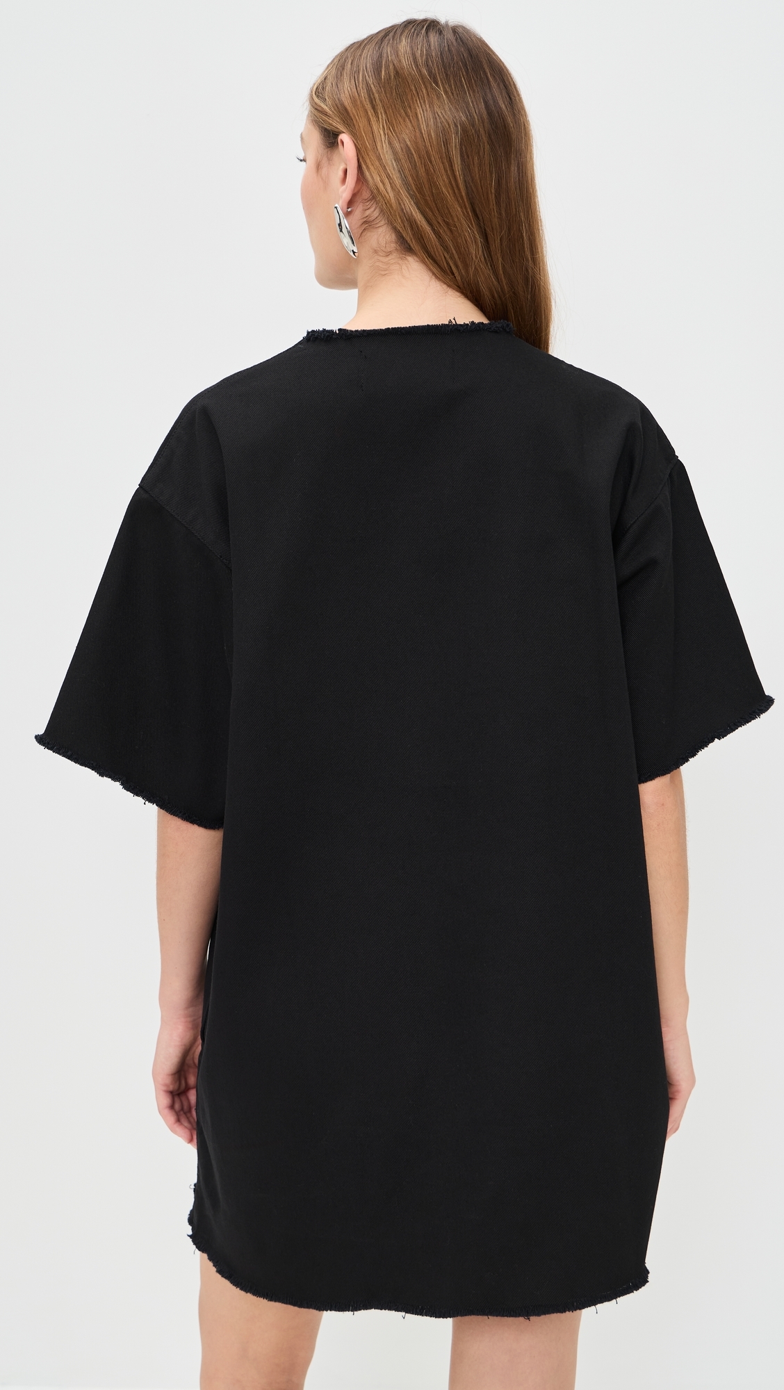 Flower Motif Drill T-Shirt Dress Black