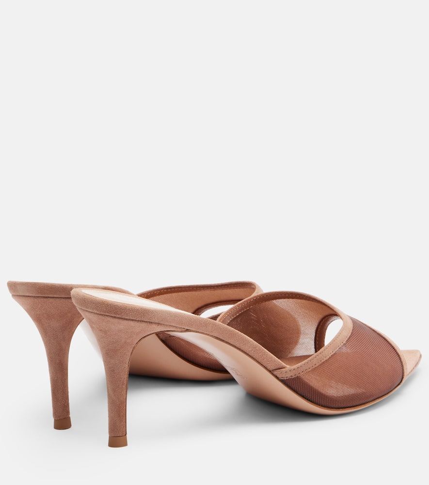 Sienna 70 suede-trimmed mesh mules