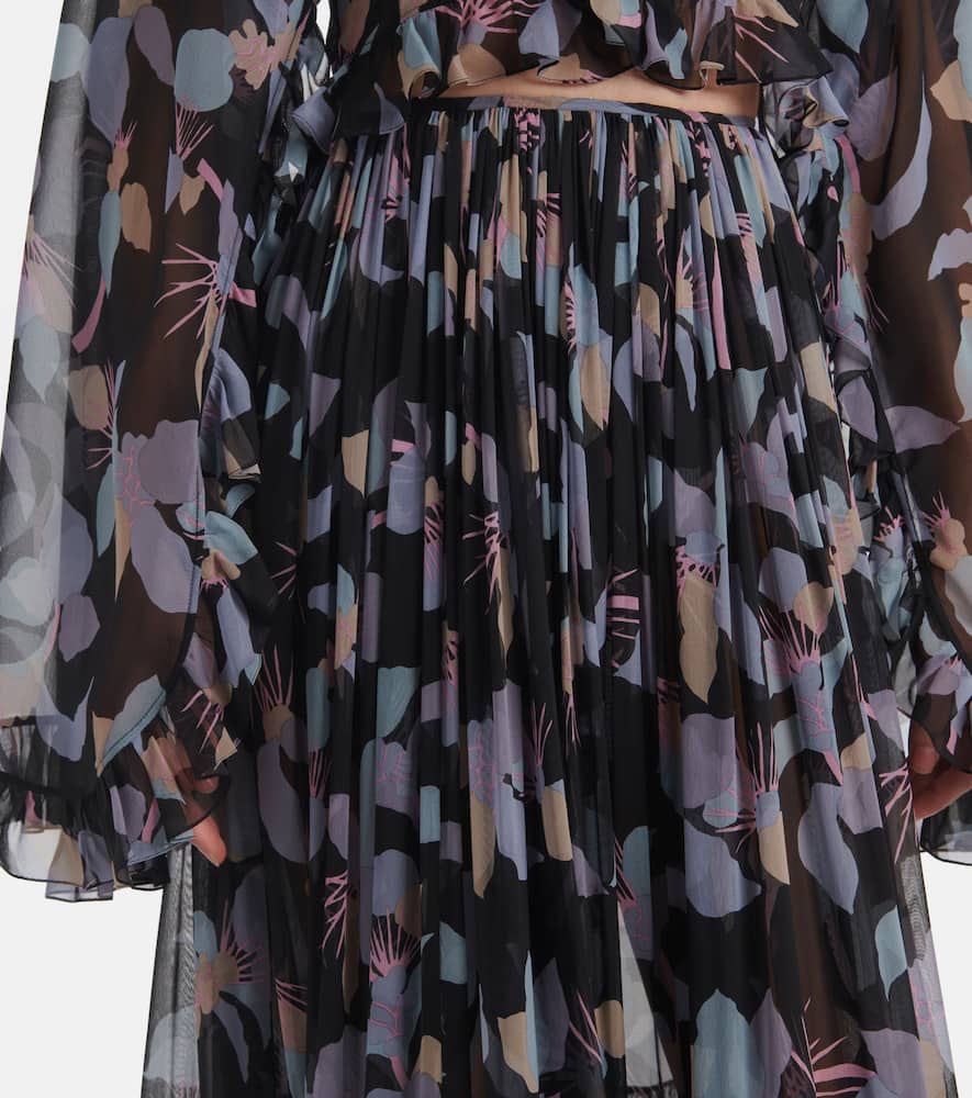 Chloé Floral pleated silk maxi skirt