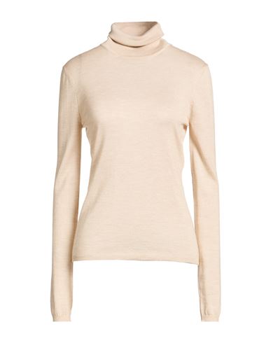 Woman Turtleneck Beige Size 4 Wool, Silk