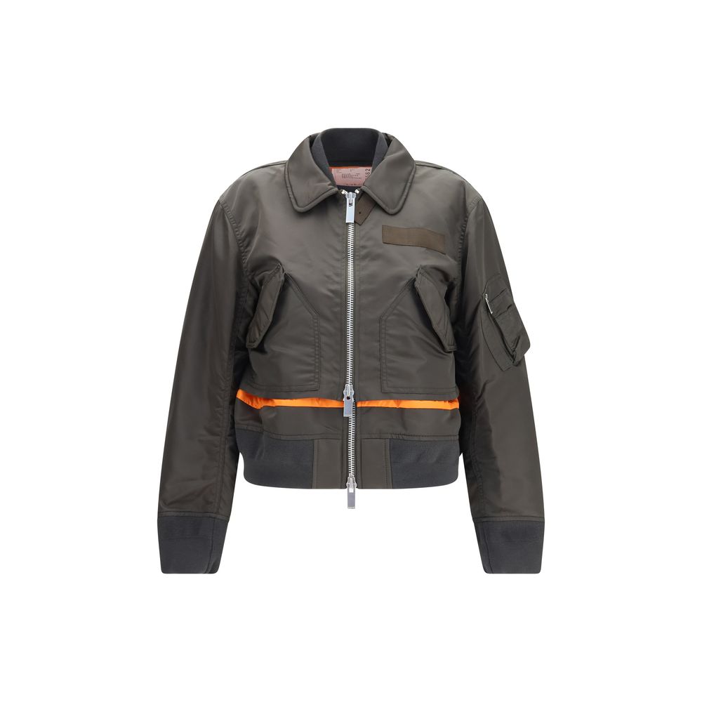 Bicolor Nylon Bomber Jacket — Gray