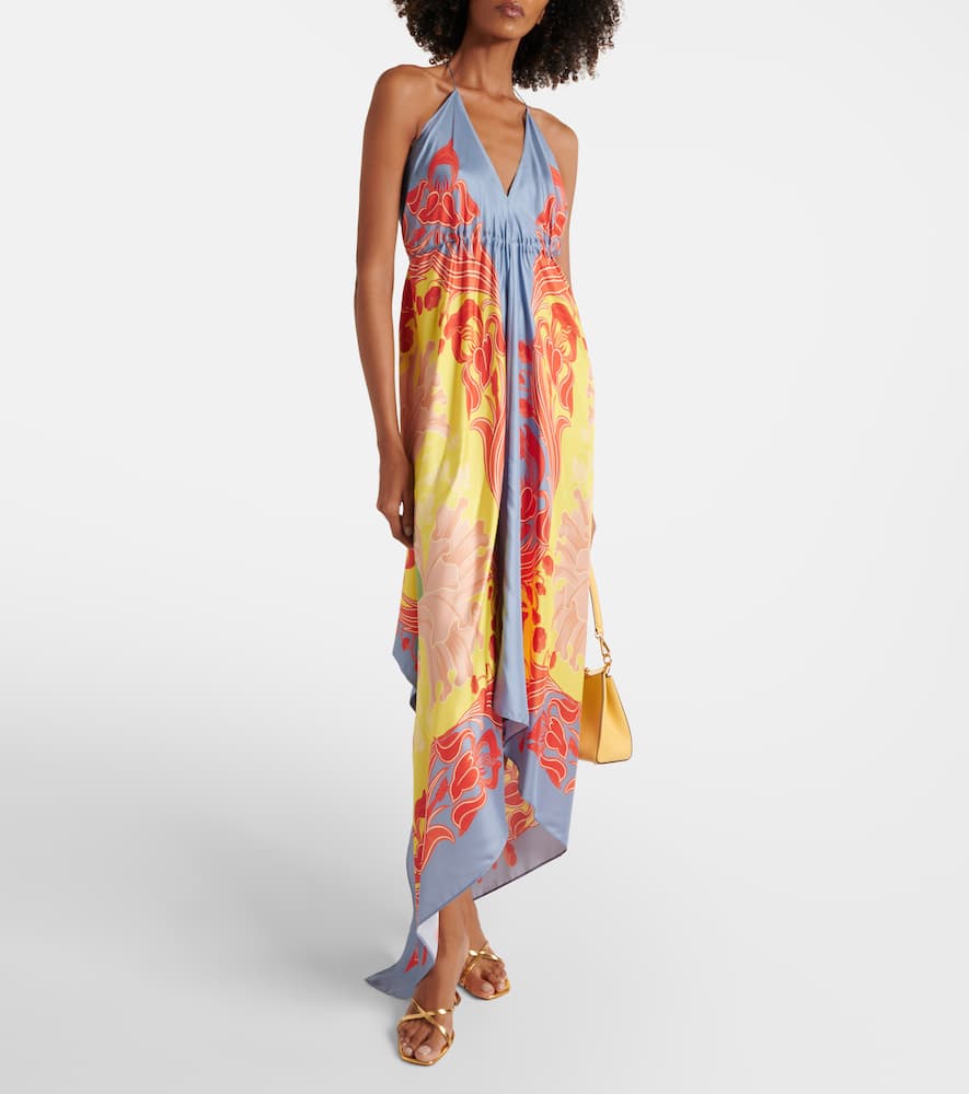 Printed halterneck silk beach dress