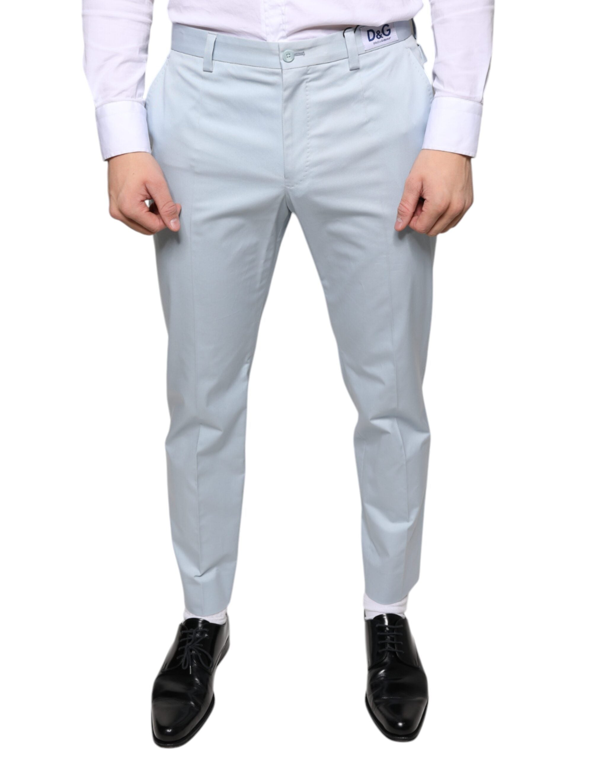 Cotton-Elastane Dress Trousers — Blue