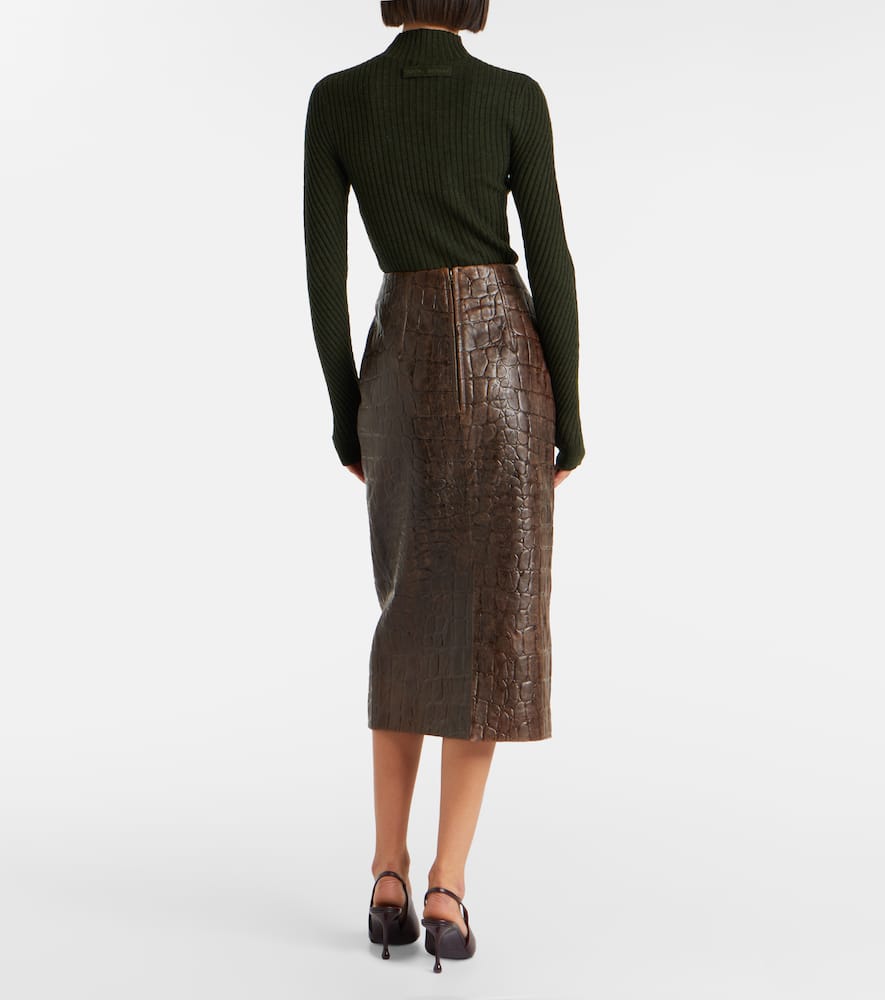 Loretta croc-effect leather pencil skirt