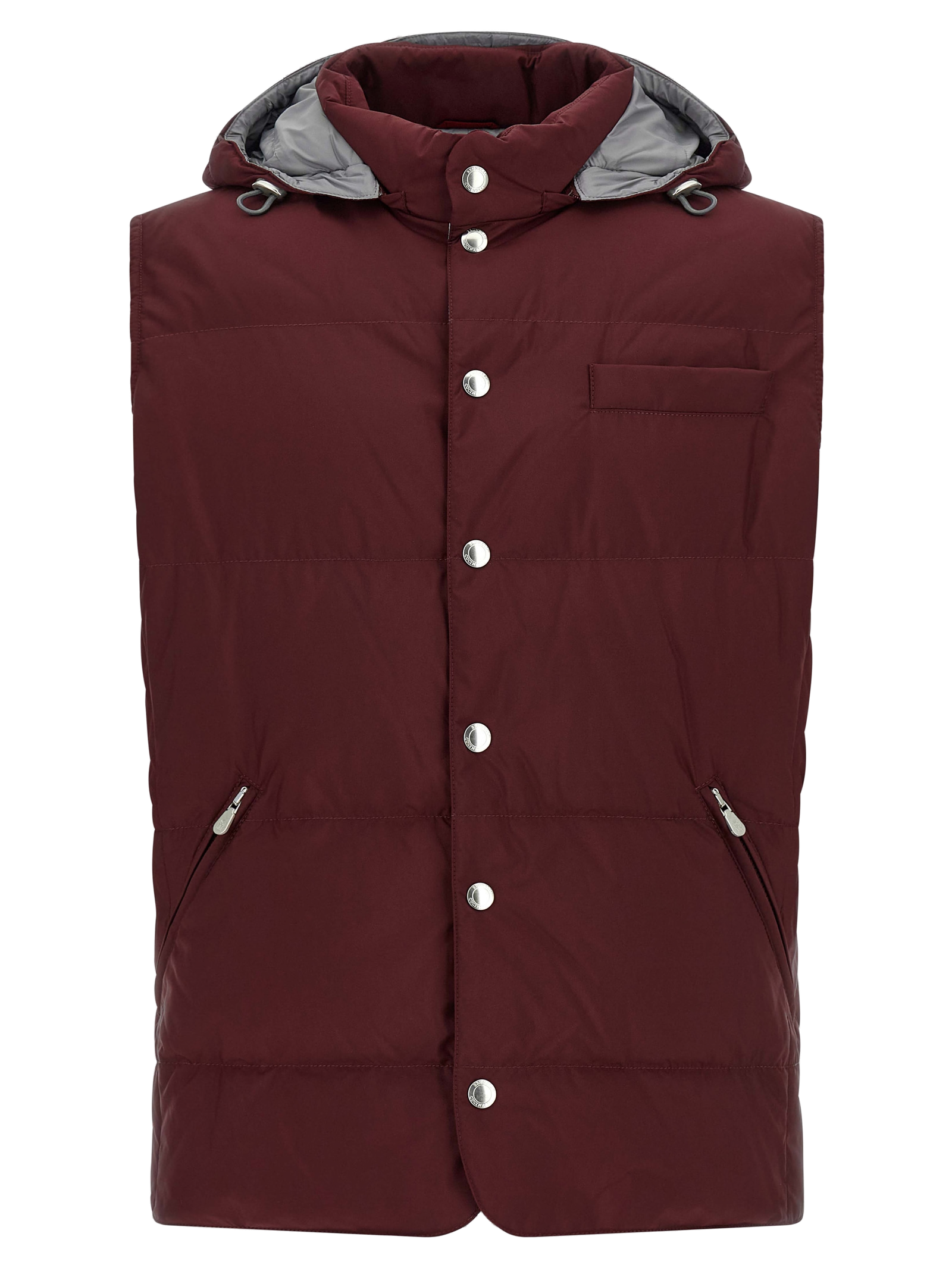 Quilted Padded Hooded Vest — Burgundy