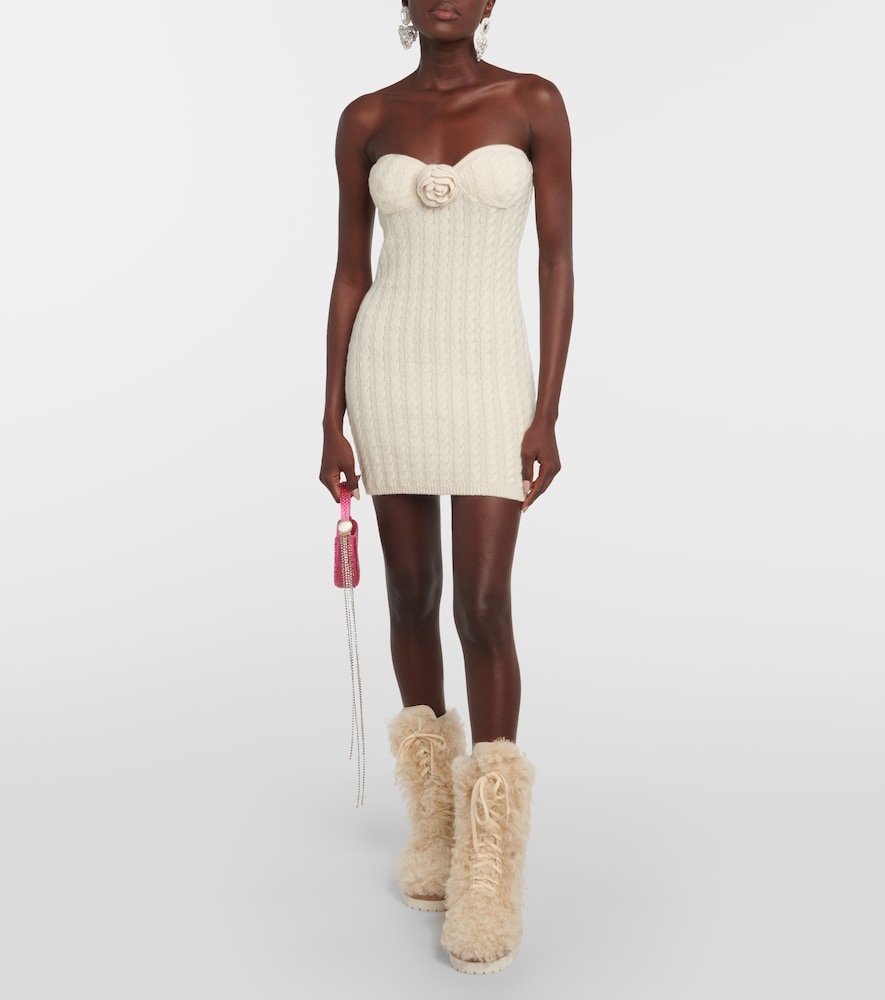 Floral-appliqué strapless minidress