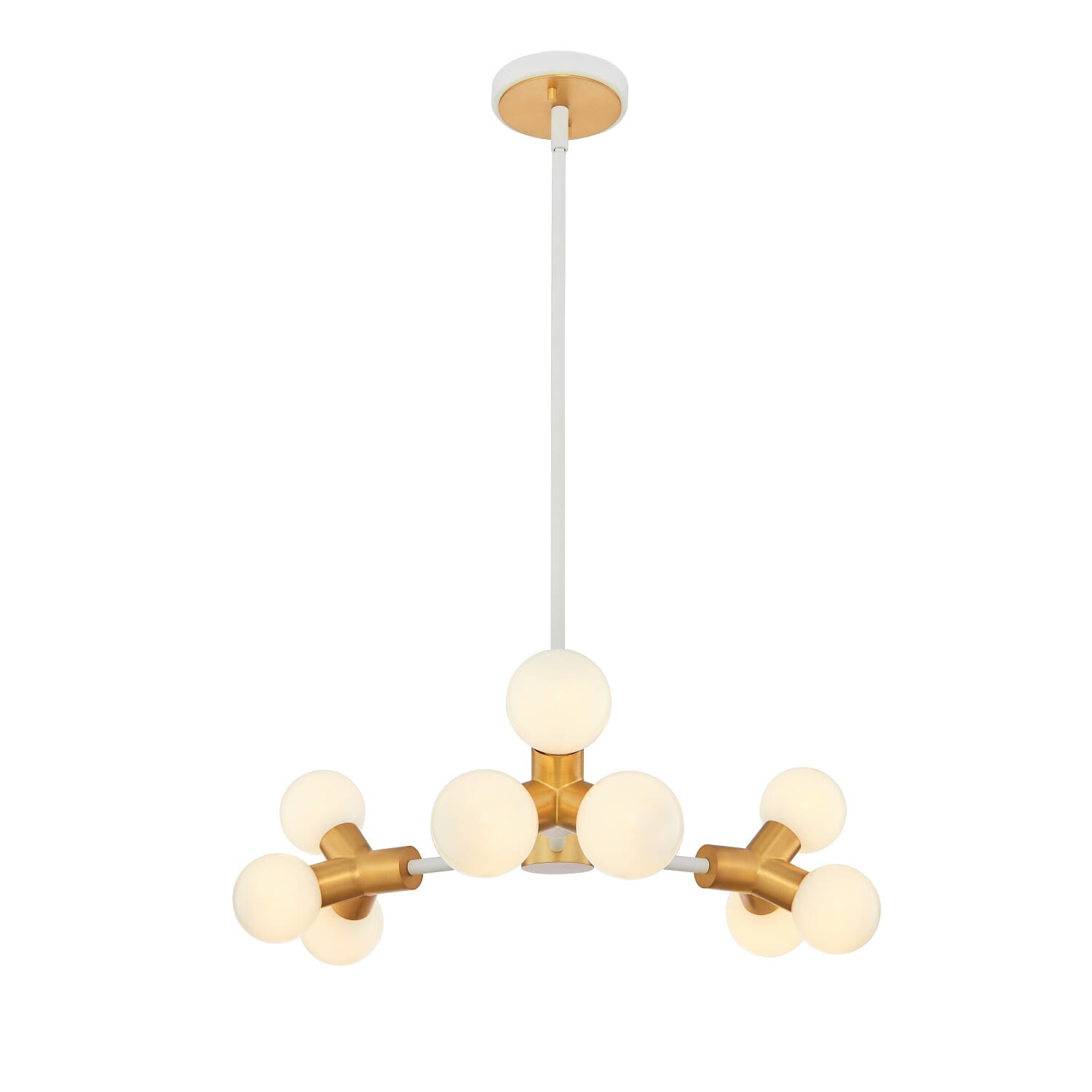 White and New Brass LED Chandelier from the Tres Collection