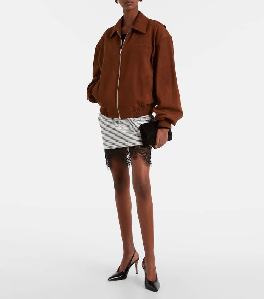 Lace-trimmed sequined cotton miniskirt
